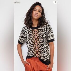 Anthropologie Black and Cream Geometric Knit Top